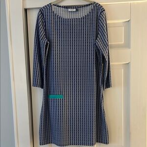 Cabana Life Blue and White patterned 3/4 Sleeve Dress L large